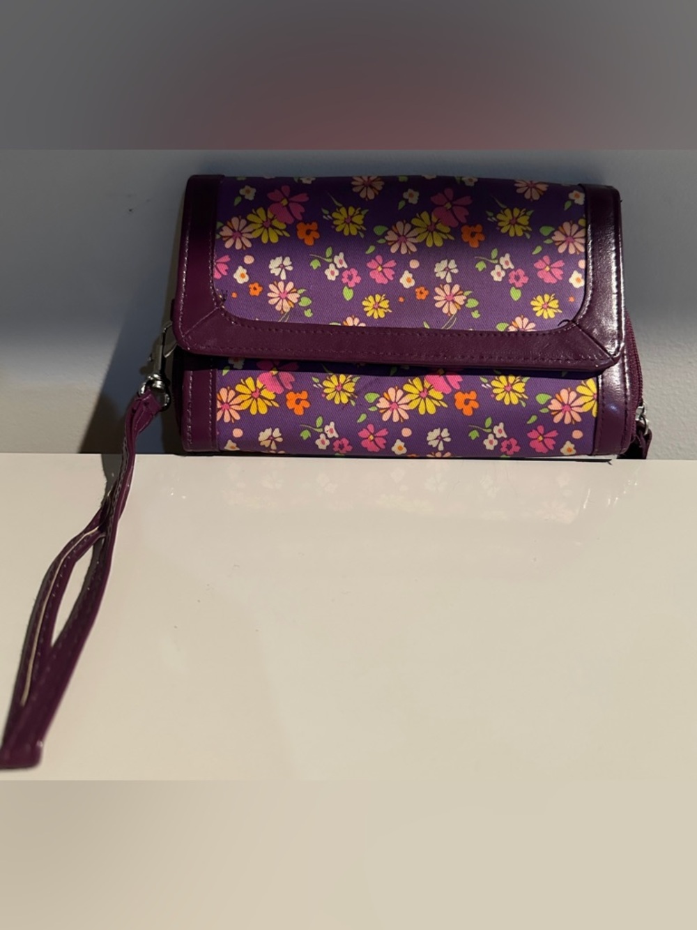 Floral Print Purple Wristlet Clutch